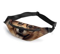 Zipper Fanny Pack for Men Women Fashion Waist Bag Stylish Crossbody Bags with Adjustable Strap Pomeranian Dog Wearing Glasses Travel Chest Bags Belt Bags for Running Hiking Workout Cycling, Pomeranian