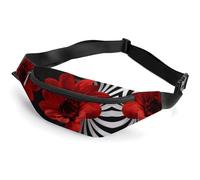 Zipper Fanny Pack for Men Women Fashion Waist Bag Stylish Crossbody Bags with Adjustable Strap Red Flower Travel Chest Bags Belt Bags for Running Hiking Workout Cycling, Red Flower, 14.2 × 5.9 inches