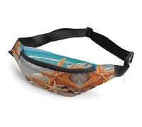 Zipper Fanny Pack for Men Women Fashion Waist Bag Stylish Crossbody Bags with Adjustable Strap Starfish Seashell Beach Travel Chest Bags Belt Bags for Running Hiking Workout Cycling, Starfish Seashell