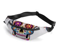 Zipper Fanny Pack for Men Women Fashion Waist Bag Stylish Crossbody Bags with Adjustable Strap Sugar Skull Travel Chest Bags Belt Bags for Running Hiking Workout Cycling, Sugar Skull, 14.2 × 5.9