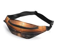 Zipper Fanny Pack for Men Women Fashion Waist Bag Stylish Crossbody Bags with Adjustable Strap Sunset Seascape Sailboat Floating Travel Chest Bags Belt Bags for Running Hiking Workout Cycling, Sunset