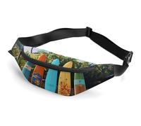 Zipper Fanny Pack for Men Women Fashion Waist Bag Stylish Crossbody Bags with Adjustable Strap Surf's Up Surfboard Travel Chest Bags Belt Bags for Running Hiking Workout Cycling, Surf's Up Surfboard