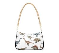 Zipper Hobo Party Purse Vintage Brown Blue Dinosaurs White Clutch Handbags Women One Shoulder Purses with Chain Strap