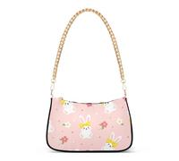 Zipper Hobo Purse Bags Cute Bunnies Rabbits Floral Pink Designer Handbag Women Floral Shoulder Bag with Chain Strap
