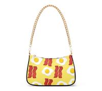 Zipper Hobo Purse Bags Illustrated Bacon Eggs Yellow Medium Handbag Tote Women One Shoulder Purses with Chain Strap