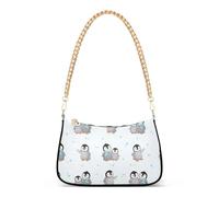 Zipper Hobo Purse Clutch Cute Penguins Pairs Singles White Designer Handbags Women Print Shoulder Purses with Chain Strap