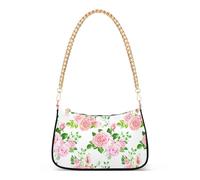 Zipper Hobo Totes Purse Bags Spring Floral Pink Roses Designer Handbag Women Floral Shoulder Bag with Chain Strap