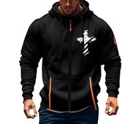 Zipper Hoodies for Men Cross Religious Christian Hooded Multi Pockets Full Zip Up Tactical Jackets Long Sleeve Coats Sudadera De Invierno para Hombre(Black, M)
