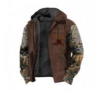Zipper Hoodies for Men Deer Hunting Print Patchwork Hooded Coat Long Sleeve Sweatshirt Casual Fleece Lining Hooded Jacket Clothing