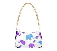 Zipper Ladies Shoulder Bag Floral Stylized Elephants Purple Blue Spots Handbag Medium Cartoon Womens Crossbody Purse with Chain Strap