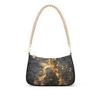 Zipper Ladies Shoulder Bag Musical Notes Guitar Brick Wall Tote Handbags Trendy Womens Hobo Evening Purse with Chain Strap