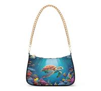 Zipper Ladies Shoulder Bag Prints Colorful Underwater Sea Turtle Designer Handbag Hobo Womens Classic Formal Purse Hobo with Chain Strap