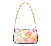 Zipper Ladies Shoulder Bag Prints Peony Flowers Peach Pink Medium Handbag Tote Aesthetic Womens Casual Hobo Purse with Chain Strap
