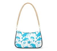 Zipper Lady One Shoulder Bag Playful Blue Dolphins White Tote Handbag Simple Womens Hobo Evening Purse with Chain Strap