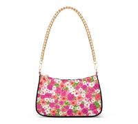 Zipper Lady One Shoulder Bag Vibrant Pink Floral White Flowers Tote Handbags Simple Womens Hobo Purse Bags with Chain Strap