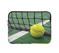 Zipper Laptop Messenger Bag, Case Sleeve Suitable for 13 in to 14 in Notebook Bag, Shoulder Strap Tablet Briefcase Print Tennis Ball Near The Net Green