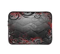 Zipper Laptop Messenger Bag, Case Sleeve Suitable for 13 in to 14 in Notebook Bag, Shoulder Strap Tablet Briefcase Print Red Black Grey Floral Leaf Swirl Abstract