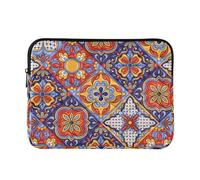 Zipper Laptop Messenger Bag, Case Sleeve Suitable for 13 in to 14 in Notebook Bag, Shoulder Strap Tablet Briefcase Print Mexican Talavera Ceramic Tile Ethnic Folk Art Colorful