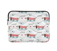 Zipper Laptop Messenger Bag, Case Sleeve Suitable for 13 in to 14 in Notebook Bag, Shoulder Strap Tablet Briefcase Print Dachshunds Dogs Dressed in Red Stripes Bones Heart