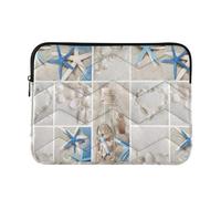 Zipper Laptop Messenger Bag, Case Sleeve Suitable for 13 in to 14 in Notebook Bag, Shoulder Strap Tablet Briefcase Print Seashell Starfish Drift Bottle Lighthouse Boat