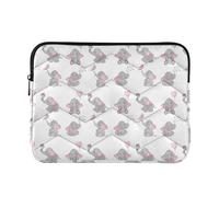 Zipper Laptop Messenger Bag, Case Sleeve Suitable for 13 in to 14 in Notebook Bag, Shoulder Strap Tablet Briefcase Print Cute Elephants Pink Butterflies Seamless On White