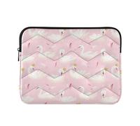 Zipper Laptop Messenger Bag, Case Sleeve Suitable for 13 in to 14 in Notebook Bag, Shoulder Strap Tablet Briefcase Print White Swans with God Crown Feathers Seamless On Pink