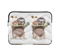 Zipper Laptop Messenger Bag, Case Sleeve Suitable for 13 in to 14 in Notebook Bag, Shoulder Strap Tablet Briefcase Cute Sloth On Tree Branches with Green Leaves
