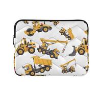 Zipper Laptop Messenger Bag, Case Sleeve Suitable for 13 in to 14 in Notebook Bag, Shoulder Strap Tablet Briefcase Print Yellow Road Roller Bulldozer Dumper Truck Truck Craner
