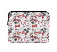 Zipper Laptop Messenger Bag, Case Sleeve Suitable for 13 in to 14 in Notebook Bag, Shoulder Strap Tablet Briefcase Print Yorkshire Terrier with Red Ties and Sunglasses