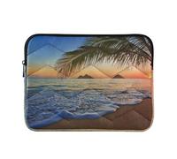 Zipper Laptop Messenger Bag, Case Sleeve Suitable for 13 in to 14 in Notebook Bag, Shoulder Strap Tablet Briefcase Print Pacific Sunrise Palm Trees Ocean at Lanikai Hawaii
