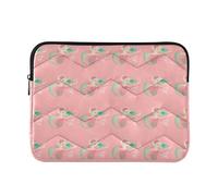 Zipper Laptop Messenger Bag, Case Sleeve Suitable for 13 in to 14 in Notebook Bag, Shoulder Strap Tablet Briefcase Print Floral Mermaid Kissing a Green Fish On Pink