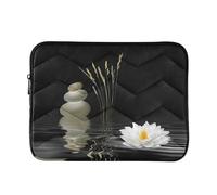 Zipper Laptop Messenger Bag, Case Sleeve Suitable for 13 in to 14 in Notebook Bag, Shoulder Strap Tablet Briefcase Print Spa Zen Stones White Lotus Lily Wild Over Water