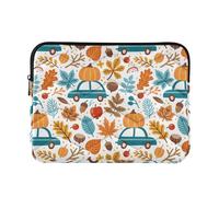 Zipper Laptop Messenger Bag, Case Sleeve Suitable for 13 in to 14 in Notebook Bag, Shoulder Strap Tablet Briefcase Print Pumpkins on Car Acorns Autumn Floral Falling Leaves