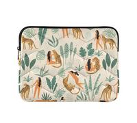 Zipper Laptop Messenger Bag, Case Sleeve Suitable for 15 in to 16 in Notebook Bag, Shoulder Strap Tablet Briefcase Print Retro Women Leopards and Tropical Leaves Vintage