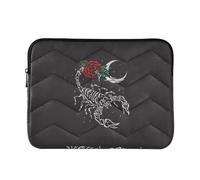 Zipper Laptop Messenger Bag, Case Sleeve Suitable for 15 in to 16 in Notebook Bag, Shoulder Strap Tablet Briefcase Print Scorpion Red Rose Flowers Crescent Moon