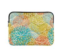 Zipper Laptop Messenger Bag, Case Sleeve Suitable for 15 in to 16 in Notebook Bag, Shoulder Strap Tablet Briefcase Print Chrysanthemum Flowers in Orange Yellow Turquoise