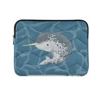 Zipper Laptop Messenger Bag, Case Sleeve Suitable for 15 in to 16 in Notebook Bag, Shoulder Strap Tablet Briefcase Print Narwhal Unicorn Fish Under Sea Water