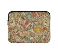 Zipper Laptop Messenger Bag, Case Sleeve Suitable for 15 in to 16 in Notebook Bag, Shoulder Strap Tablet Briefcase Print Vintage Tarot Cards Old Retro Style