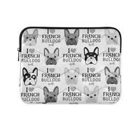 Zipper Laptop Messenger Bag, Case Sleeve Suitable for 15 in to 16 in Notebook Bag, Shoulder Strap Tablet Briefcase Print French Bulldog Heads Seamless Black White