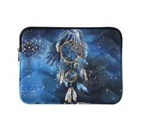 Zipper Laptop Messenger Bag, Case Sleeve Suitable for 15 in to 16 in Notebook Bag, Shoulder Strap Tablet Briefcase Print Watercolor Dream Catcher with Eagle in Blue Pattern
