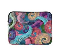 Zipper Laptop Messenger Bag, Case Sleeve Suitable for 15 in to 16 in Notebook Bag, Shoulder Strap Tablet Briefcase Print Colorful Octopus Tentacles On Blue