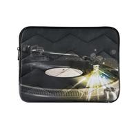Zipper Laptop Messenger Bag, Case Sleeve Suitable for 15 in to 16 in Notebook Bag, Shoulder Strap Tablet Briefcase Print Turntable Vinyl Record Player Black Pattern