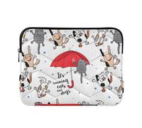 Zipper Laptop Messenger Bag, Case Sleeve Suitable for 15 in to 16 in Notebook Bag, Shoulder Strap Tablet Briefcase Print Funny Cats Dogs Red Umbrella Raindrops