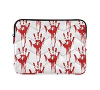 Zipper Laptop Messenger Bag, Case Sleeve Suitable for 15 in to 16 in Notebook Bag, Shoulder Strap Tablet Briefcase Print Red Bloody Hand Prints Seamless On White