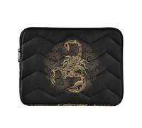 Zipper Laptop Messenger Bag, Case Sleeve Suitable for 15 in to 16 in Notebook Bag, Shoulder Strap Tablet Briefcase Print Scorpion Tattoo Ornate Gold Scorpion