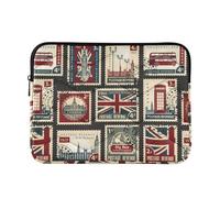 Zipper Laptop Messenger Bag, Case Sleeve Suitable for 15 in to 16 in Notebook Bag, Shoulder Strap Tablet Briefcase Print Union Jack, Parliament, Big Ben and London Stamps