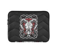 Zipper Laptop Messenger Bag, Case Sleeve Suitable for 15 in to 16 in Notebook Bag, Shoulder Strap Tablet Briefcase Print Devil Bull Skull Demon Red Black White