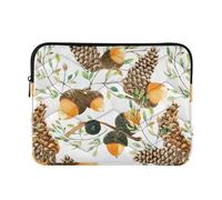 Zipper Laptop Messenger Bag, Case Sleeve Suitable for 15 in to 16 in Notebook Bag, Shoulder Strap Tablet Briefcase Print Acorns and Cones with Leaves On White