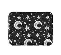 Zipper Laptop Messenger Bag, Case Sleeve Suitable for 15 in to 16 in Notebook Bag, Shoulder Strap Tablet Briefcase Print Stars Crescent Moons Seamless On Black