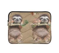 Zipper Laptop Messenger Bag, Case Sleeve Suitable for 15 in to 16 in Notebook Bag, Shoulder Strap Tablet Briefcase Print Cute Sloth On Tree Branches with Green Leaves